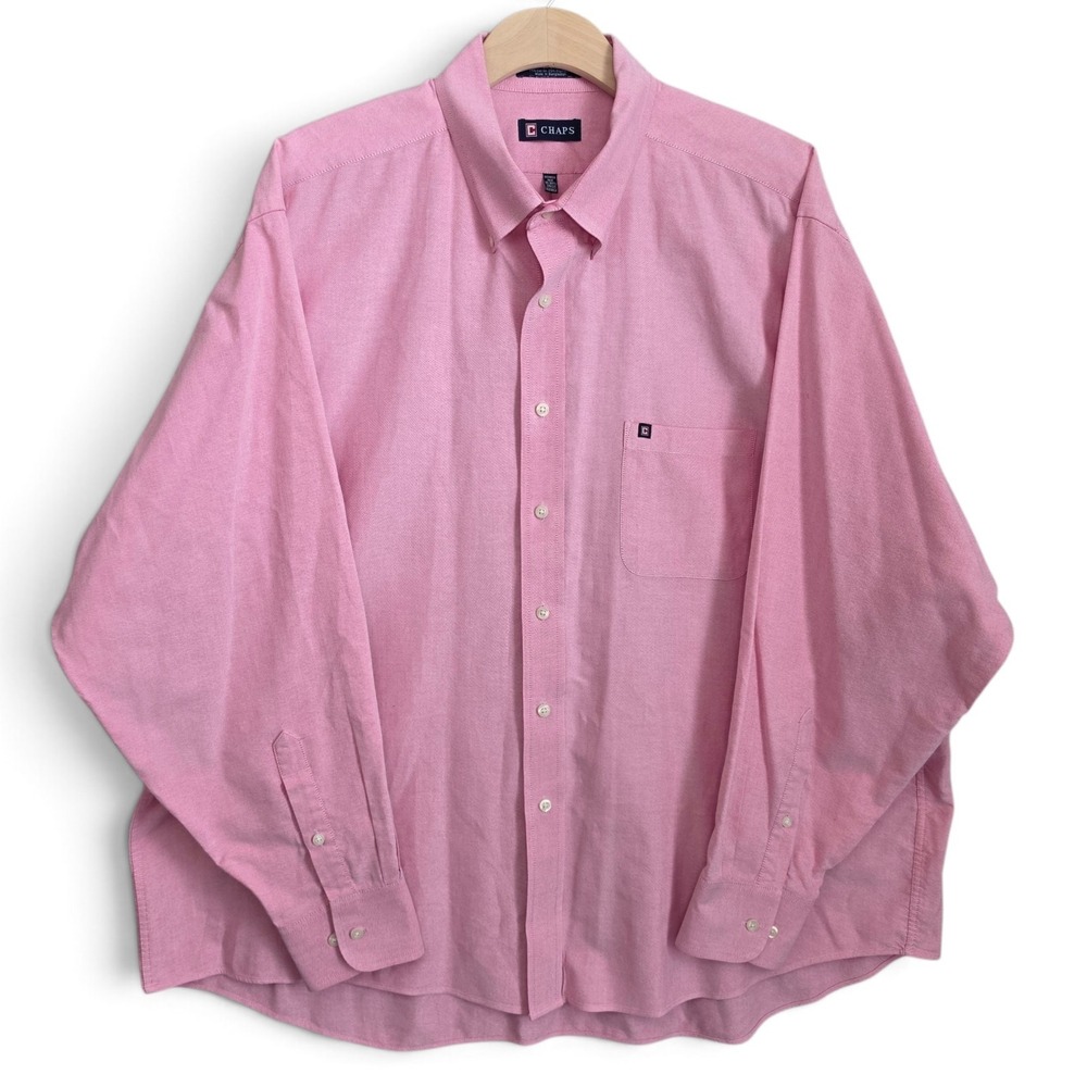 Chaps Dress Shirt Mens XXL 18-18.5 34/35 Pink Oxford Wrinkle Free Long Sleeve